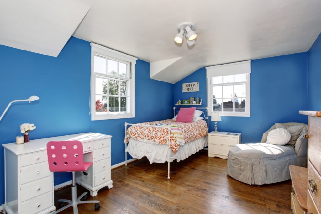 White Furniture with Blue Walls
