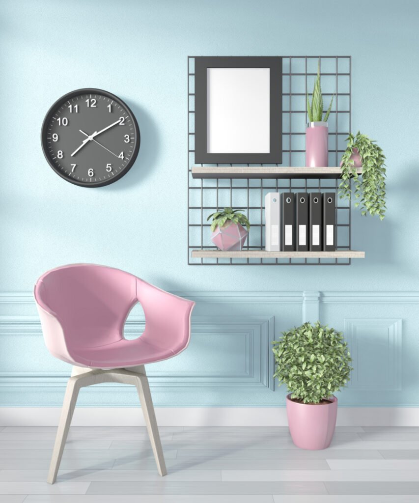 Pink Furniture with Light Blue Walls