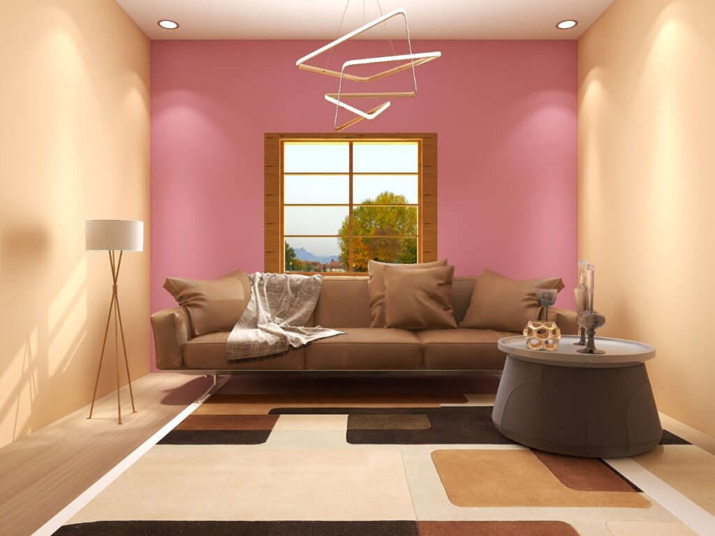 Blush Accent Wall with Tan Furniture