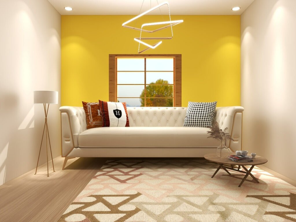 Bright Yellow Accent Wall in a Beige Room