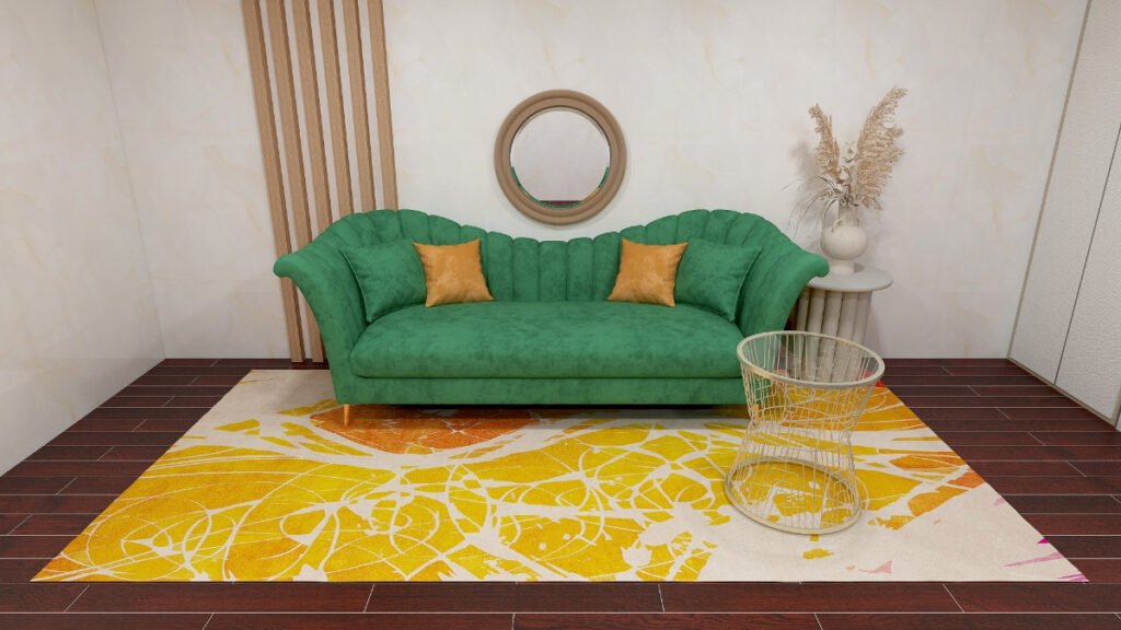 Bright Yellow Rug For a Green Couch