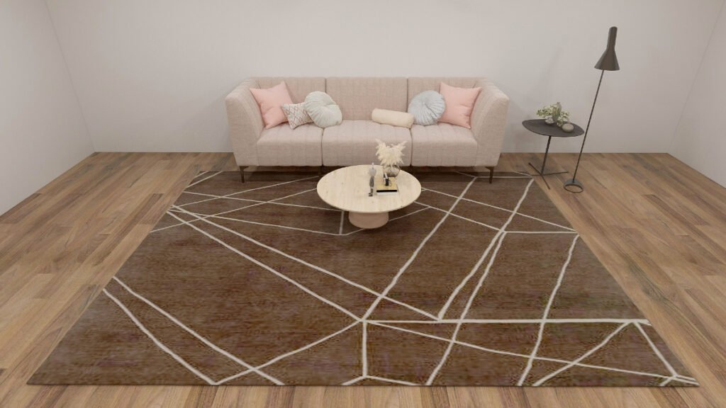 Brown Geometric Rug with a Beige Couch