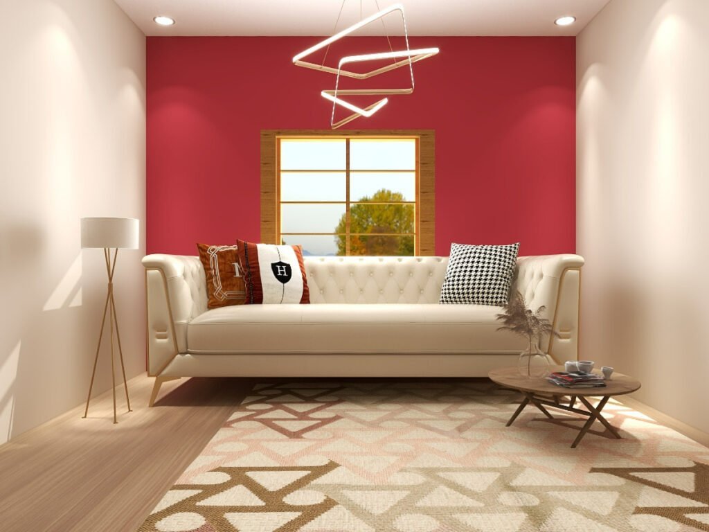 Burgundy Accent Wall in a Beige room