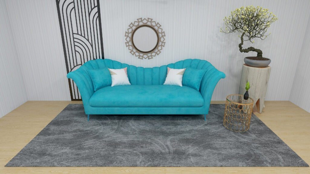 Charcoal Black Carpet with Teal Sofa