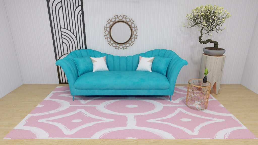 Dusty Pink Carpet for Teal Sofa