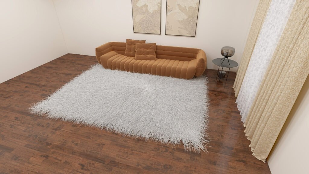 Gray Fur Rug on a Dark Wood Floor