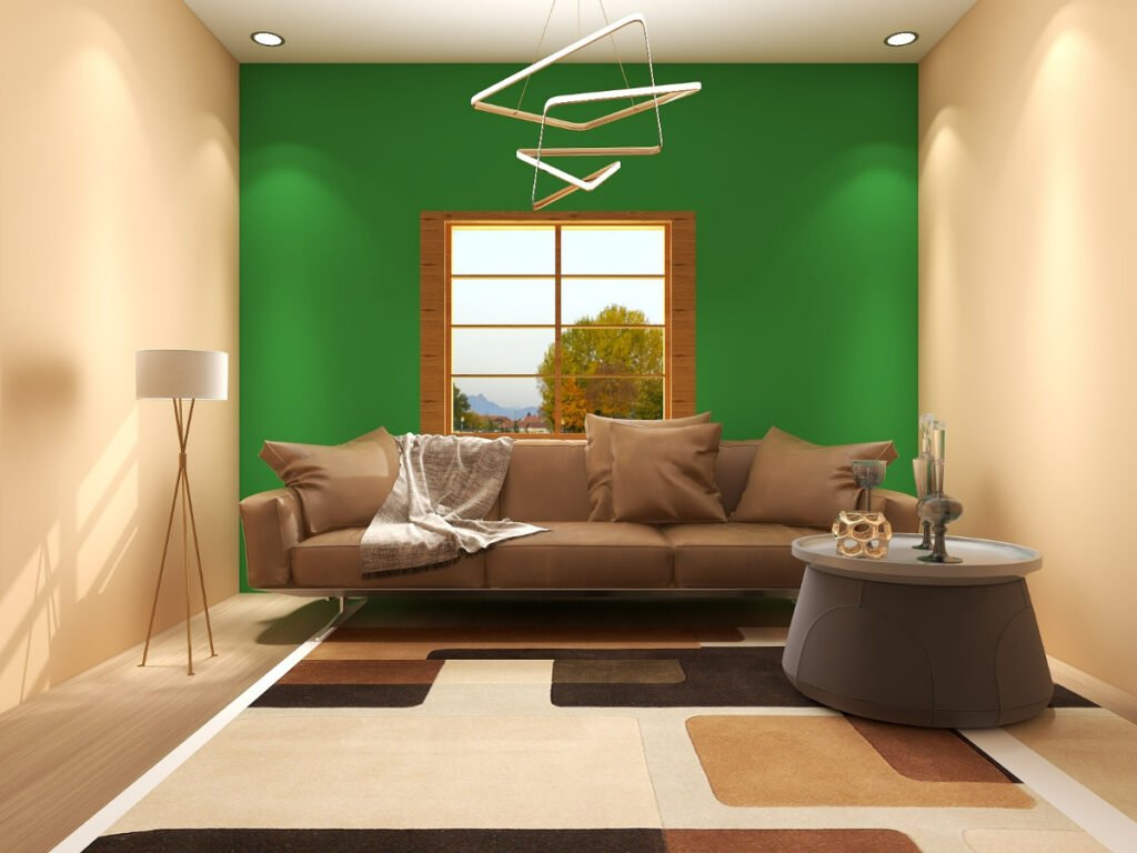 Green Accent Wall in a Tan Room