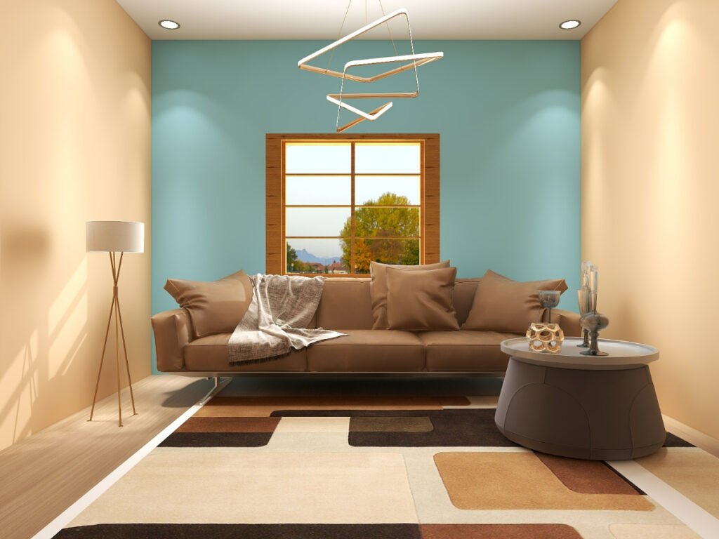 Light Blue Accent Wall in a Tan Room