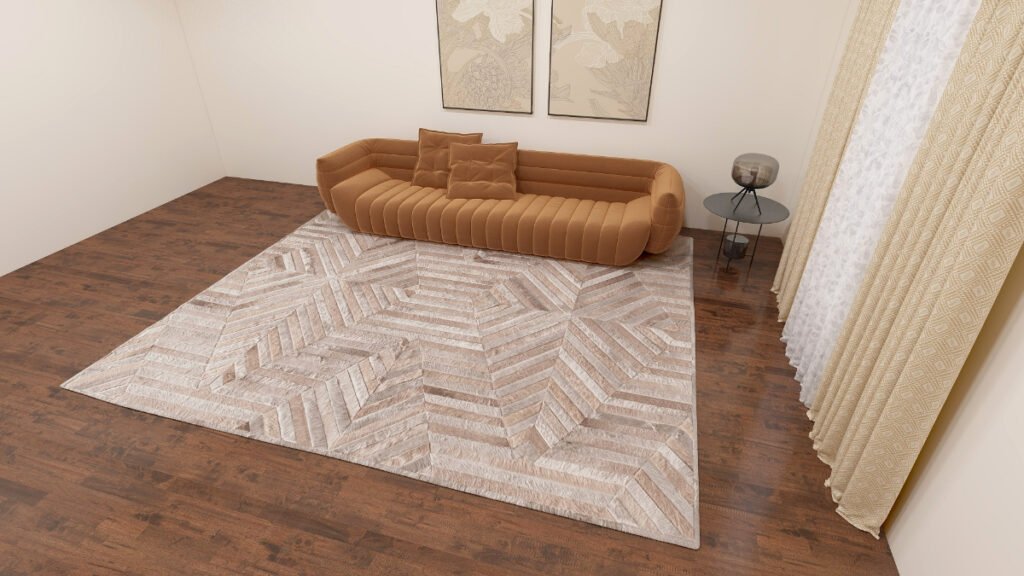 Light Brown Patterned Rug with Dark Wood