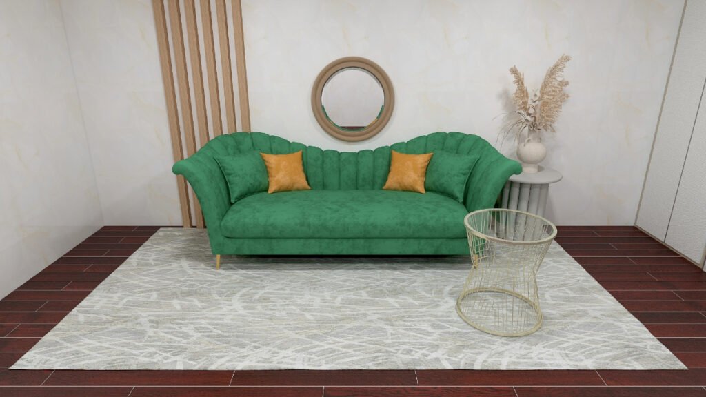 Light Gray Rug with a Green Sofa
