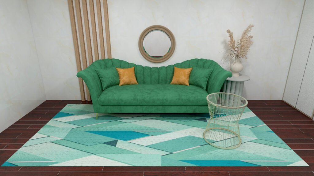 Light Green Rug with a Bright Green Couch
