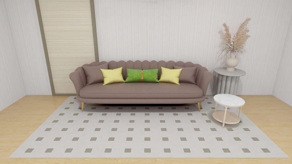 Light Greige Carpet with Brown Couch