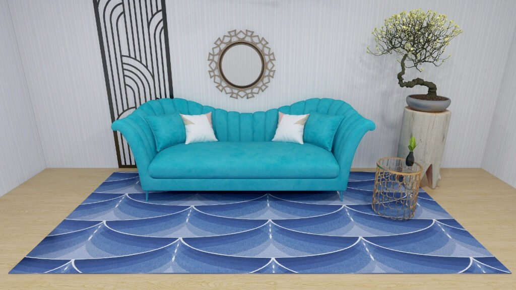 Modern Blue Rug for Teal Sofa