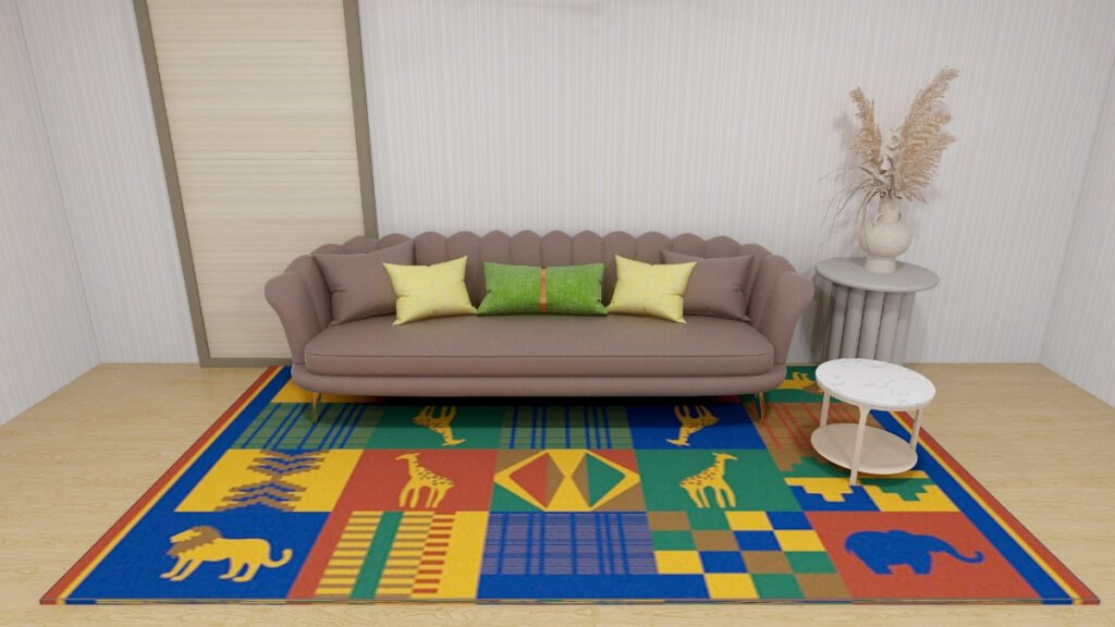 Multicolor Rug with a Brown Sofa
