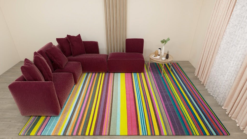 Multicolored Rug for Burgundy Couch