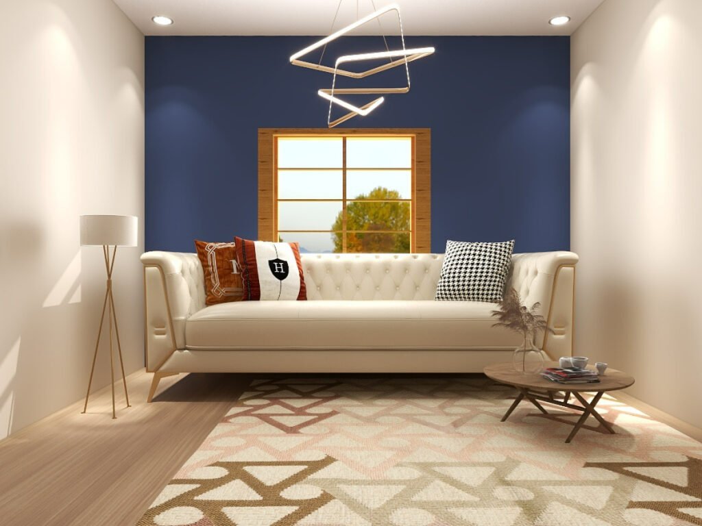 Navy Blue Accent Walls with Beige