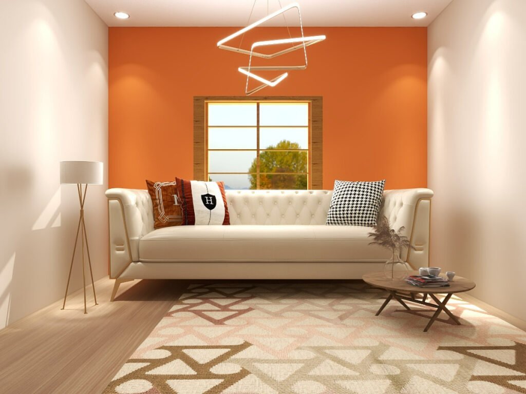 Orange Accent Wall in a Beige Room