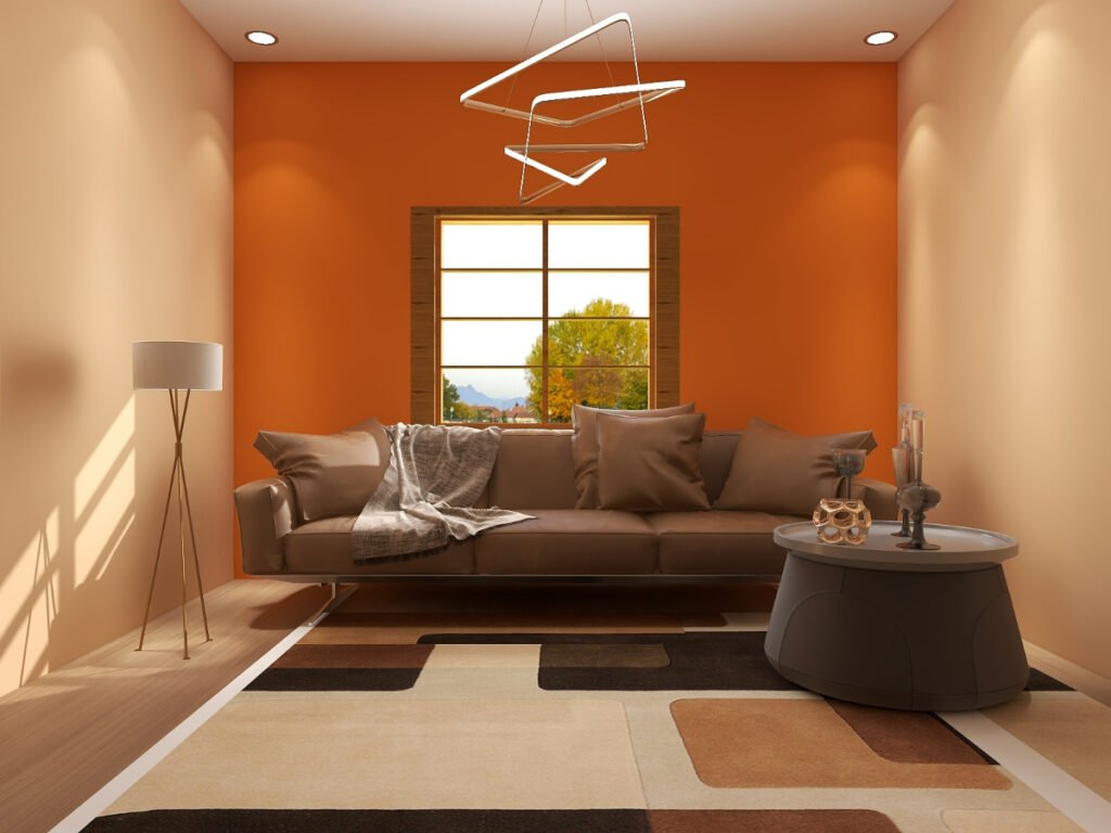 Orange Accent wall in a Tan room