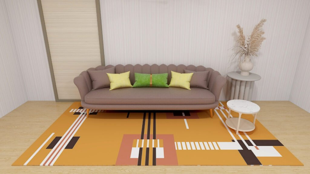 Orange Carpet for Brown Sofa