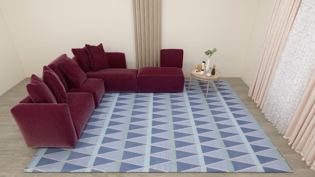 Pale Blue Carpet for Burgundy Sofa