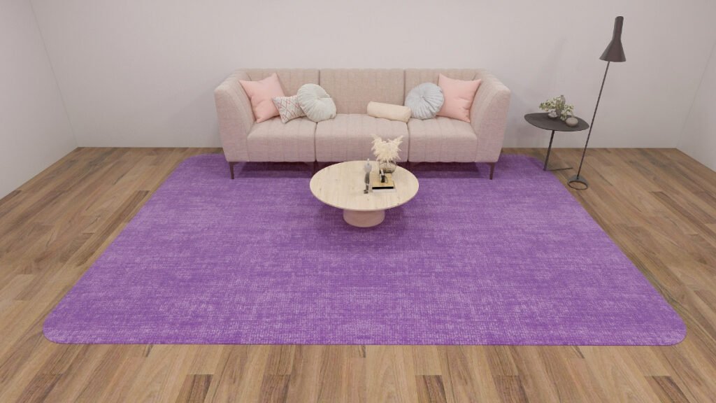 Plain Purple Rug with Beige Sofa