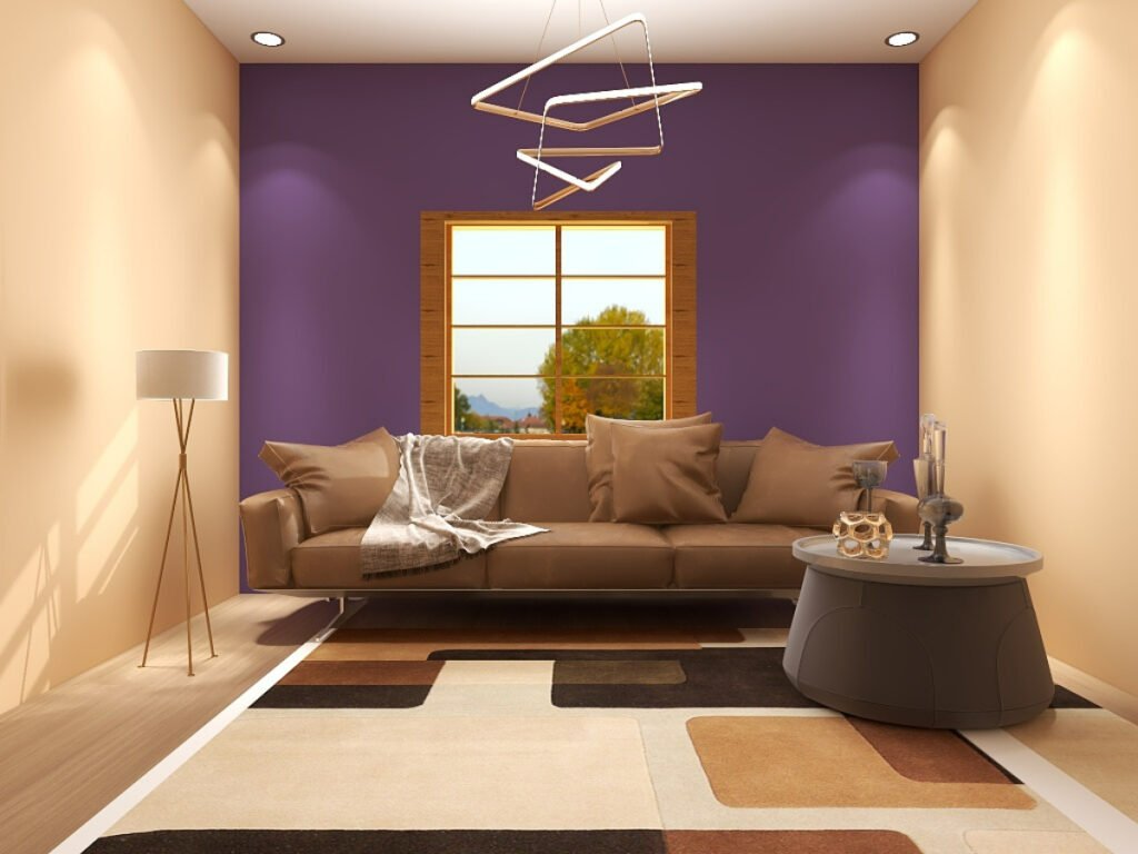 Purple Accent Wall Against Tan Decor