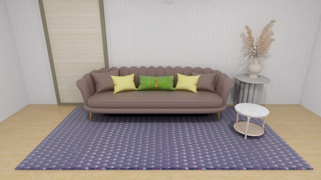 Purple Rug with Brown Couch
