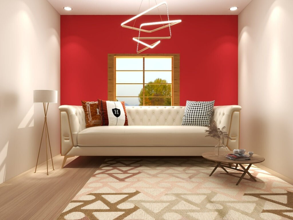 Red Accent Wall with Beige Elements