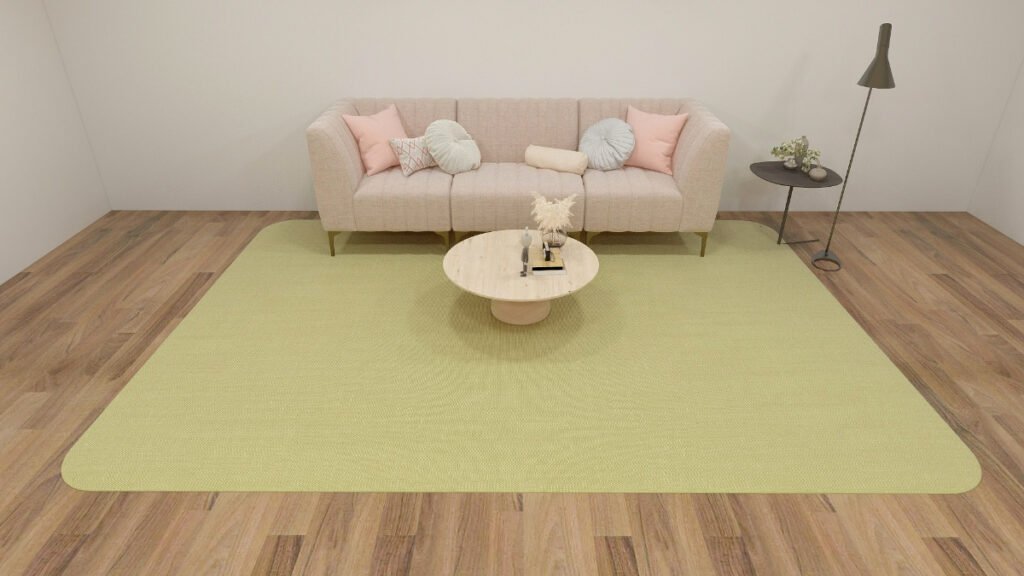 Solid Olive Green Rug with a Beige Couch