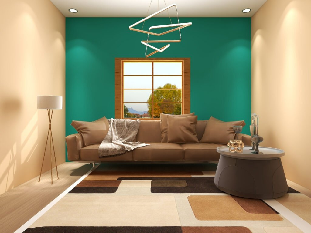 Teal Accent Walls in a Tan Room