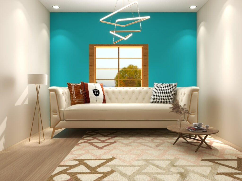 Teal Accent Walls with Beige Decor