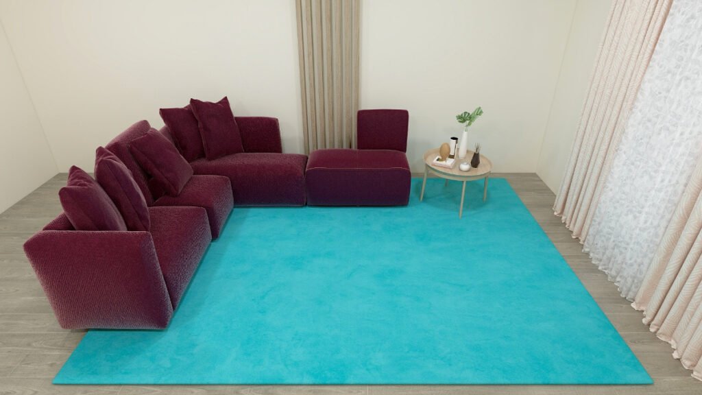 Teal Rug for Burgundy Couch