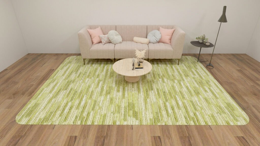 Threaded Lime Carpets with Beige Sofa