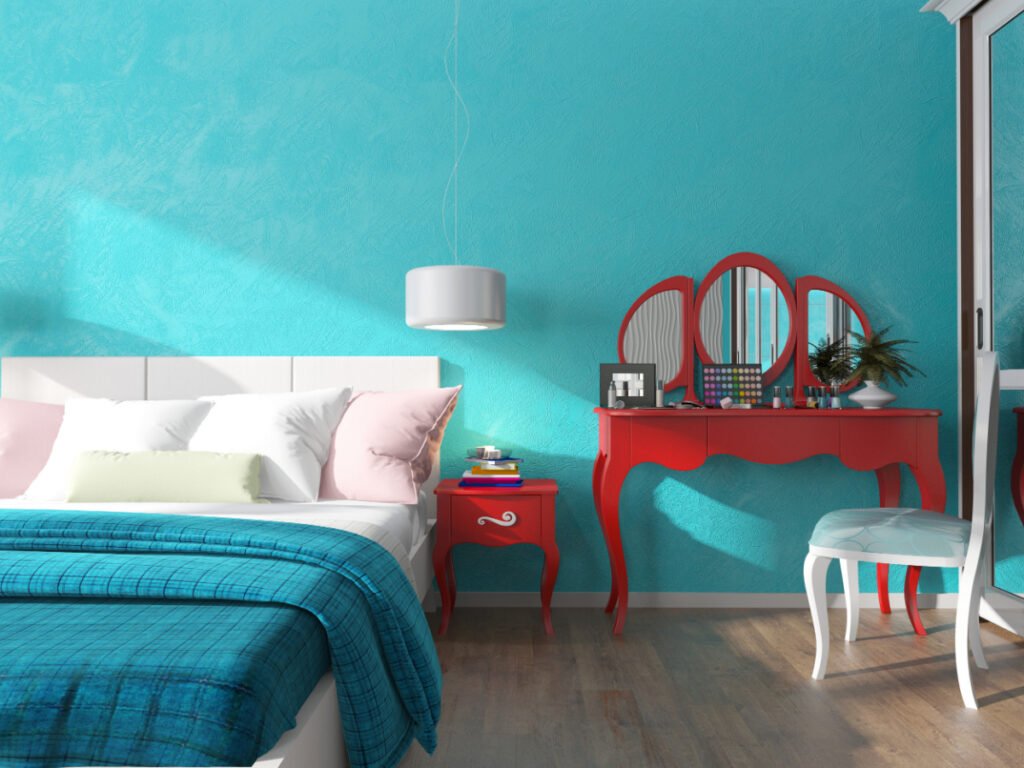 Bright Teal Accent Wall in a Room