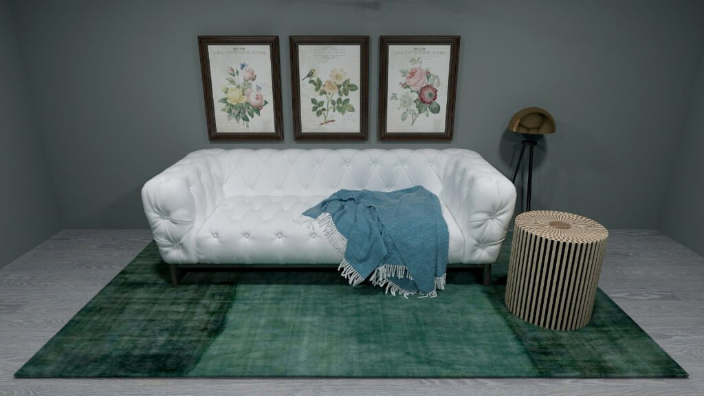 Dark Green Rug with White Sofa