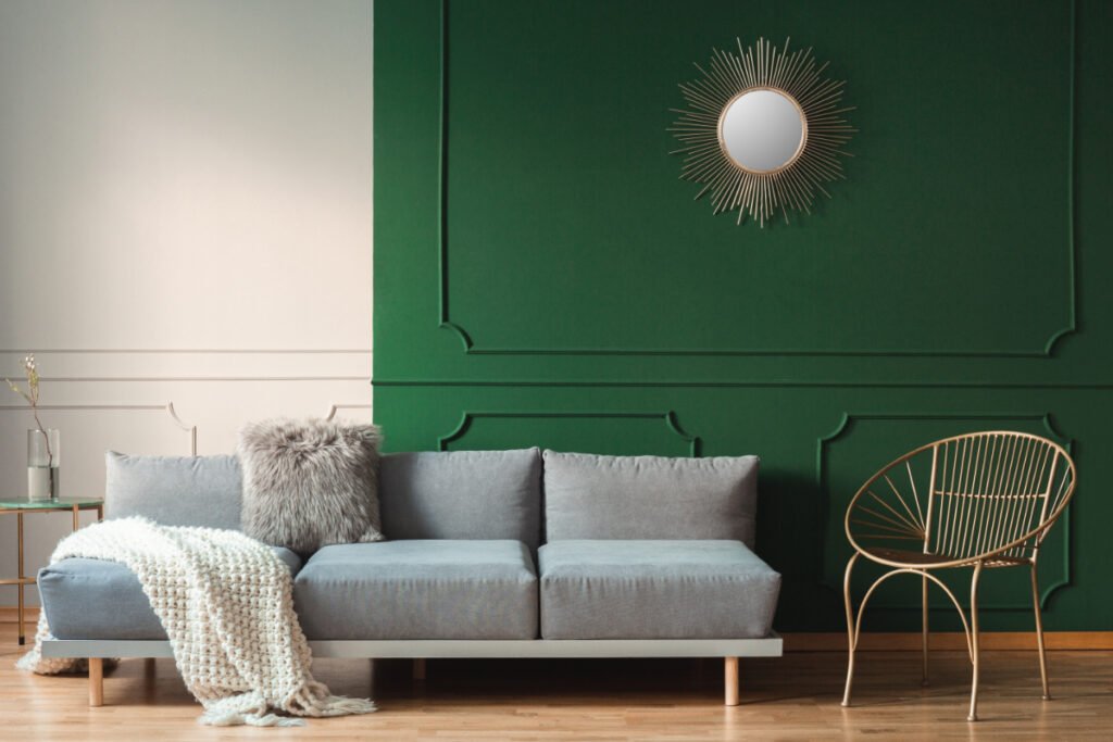 Green Accent Wall with Light Gray Walls