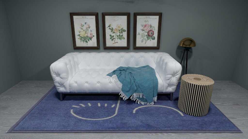 Modern Blue Rug with White Sofa