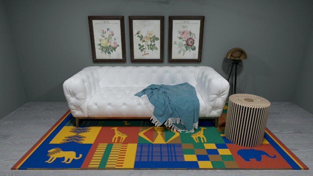 Multicolored Rug with White Sofa