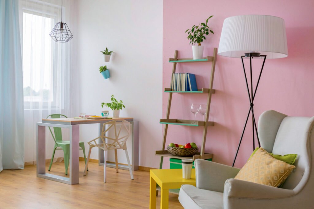 Pastel Pink Accent Wall in a Room