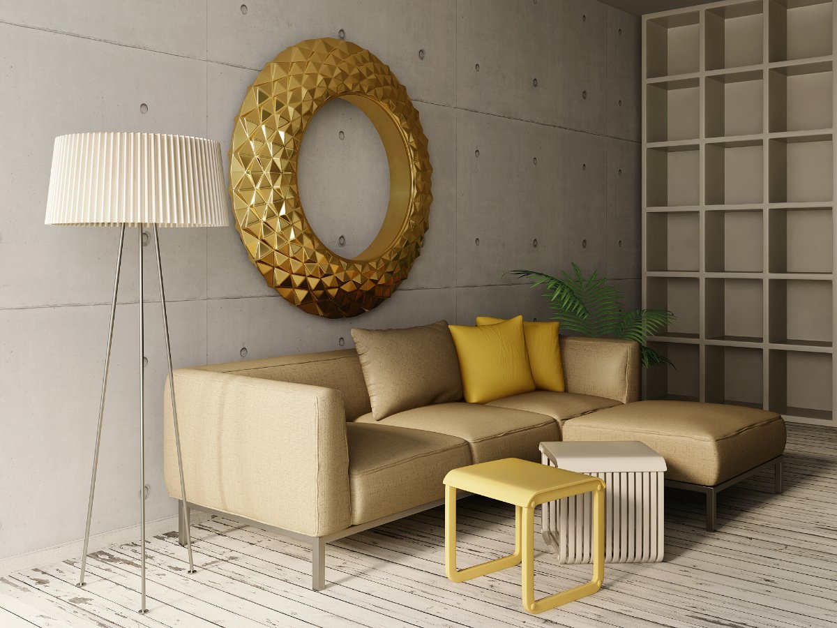 Cream Living Area With Golden Yellow Accents