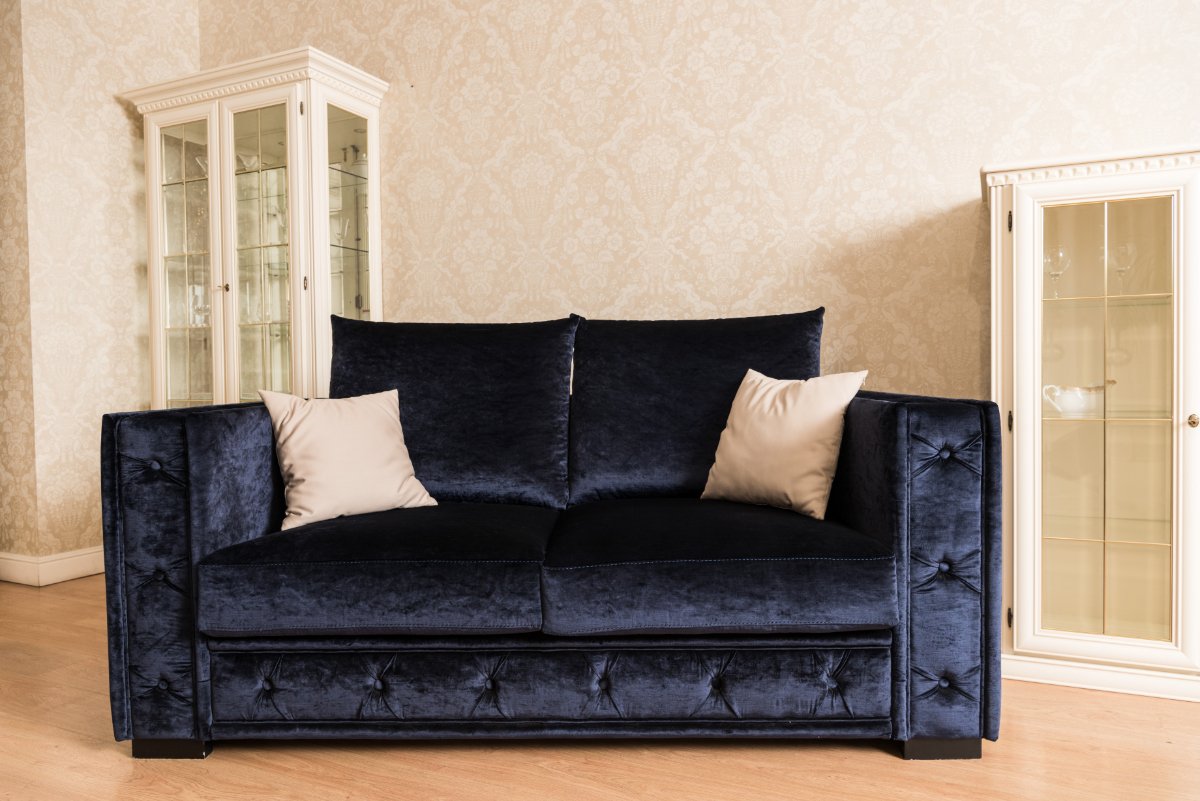 Living Room Ideas With Beige Walls and Navy Blue Sofa