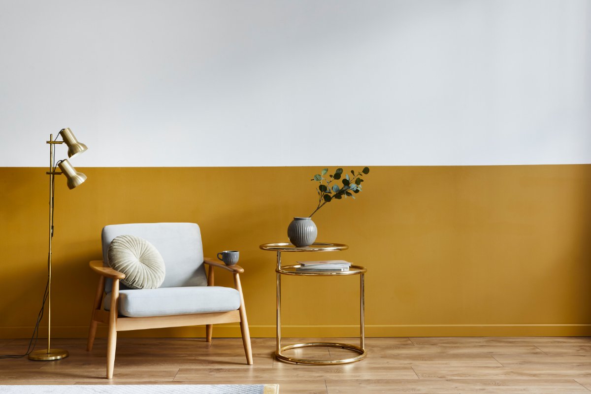 Living Room With Dark Gold and Light Gold Colors