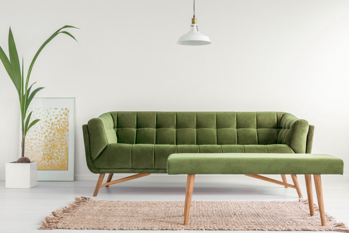 Olive Green Sofa in Beige Room