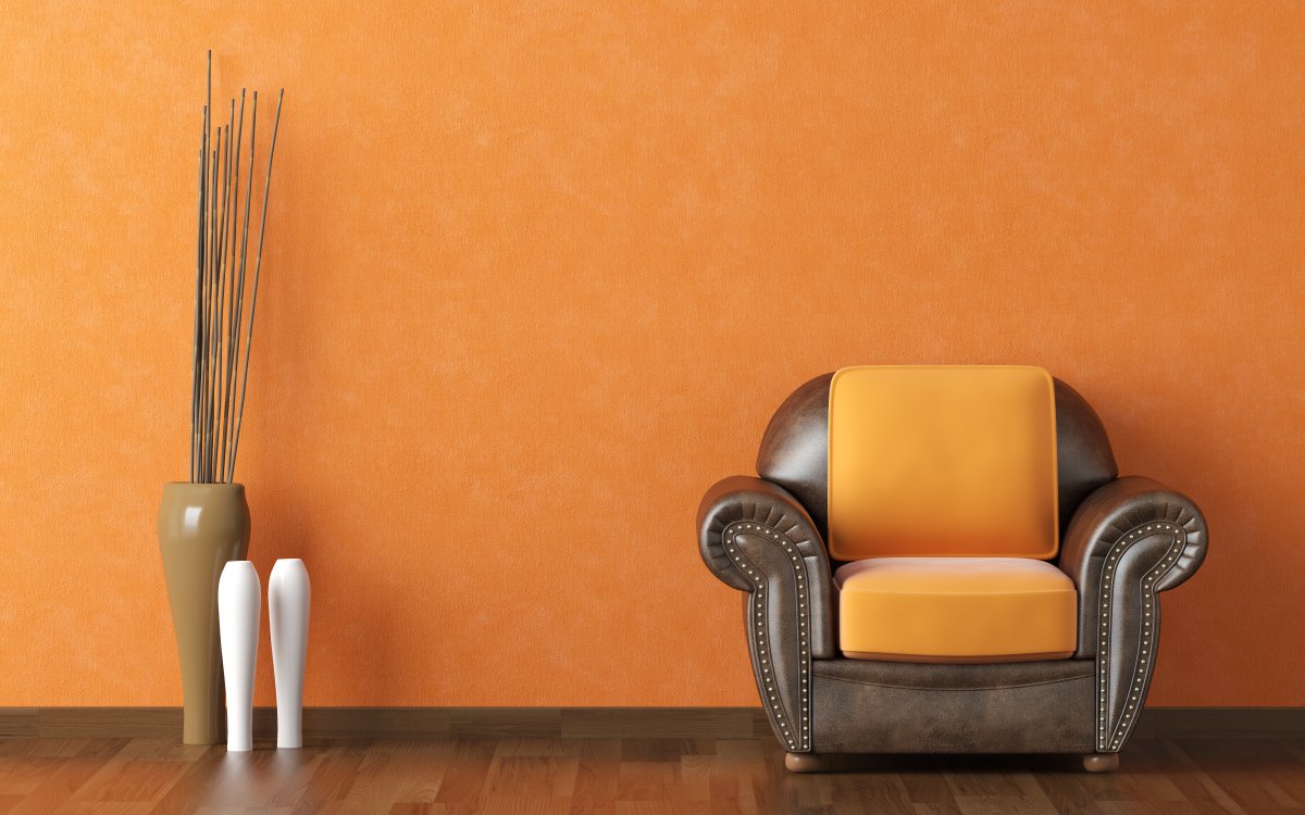 Orange Living Room With Brown Chair