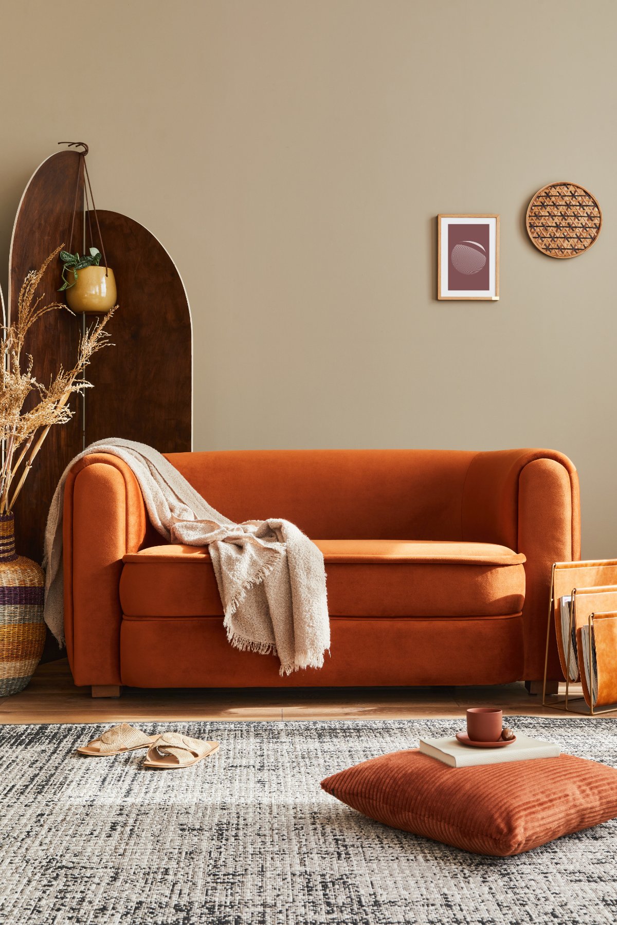 Orange and Beige Living Room Interior