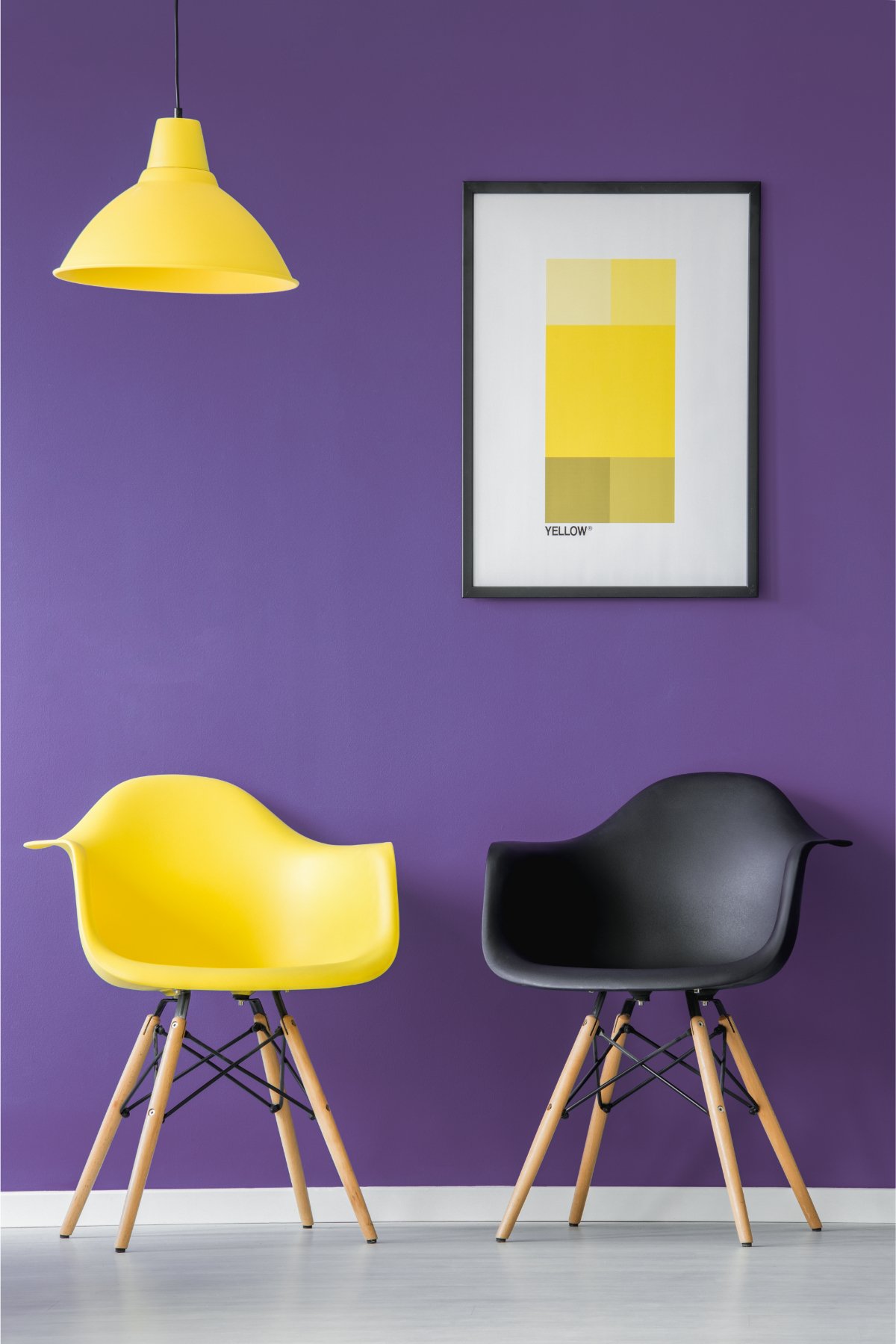 Purple Room With Yellow and Black Accent