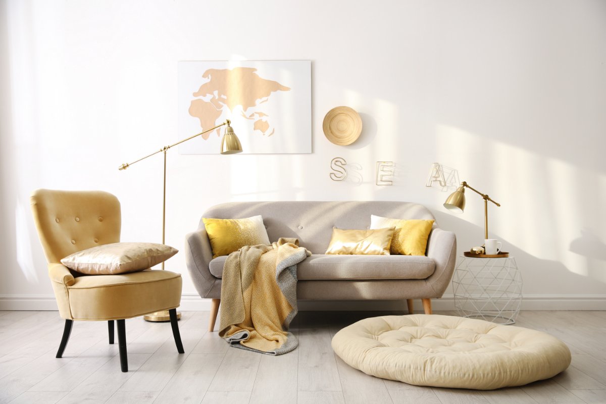 Taupe and Metallic Gold Living Room Decorating Ideas