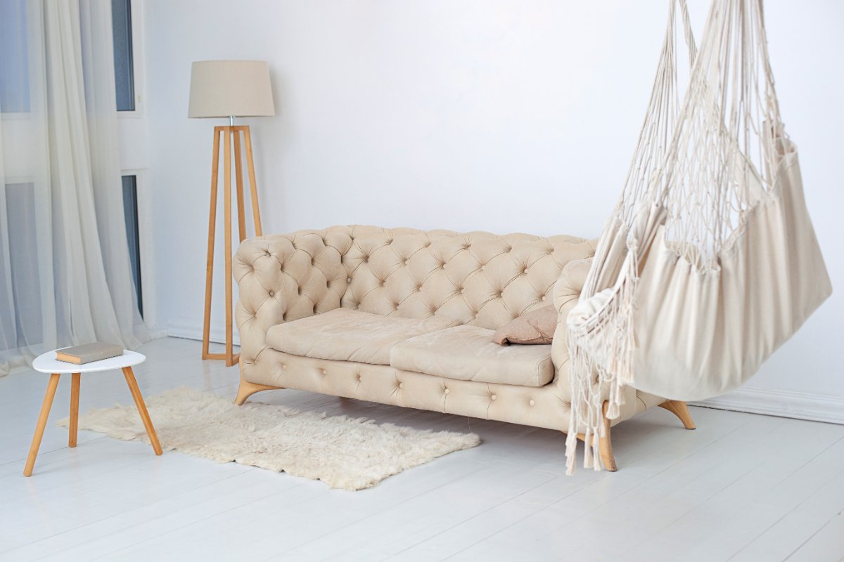 White and Beige Living Room Interior