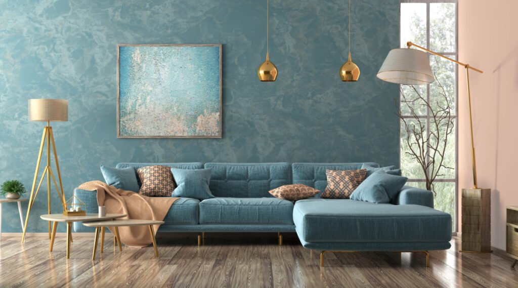 Blue Furniture Dark Wood Floors Ideas