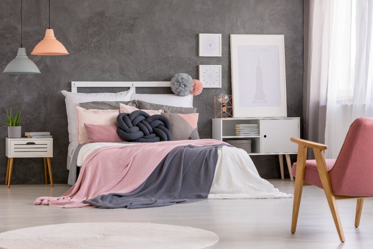 Dusty Pink and Gray Bedroom